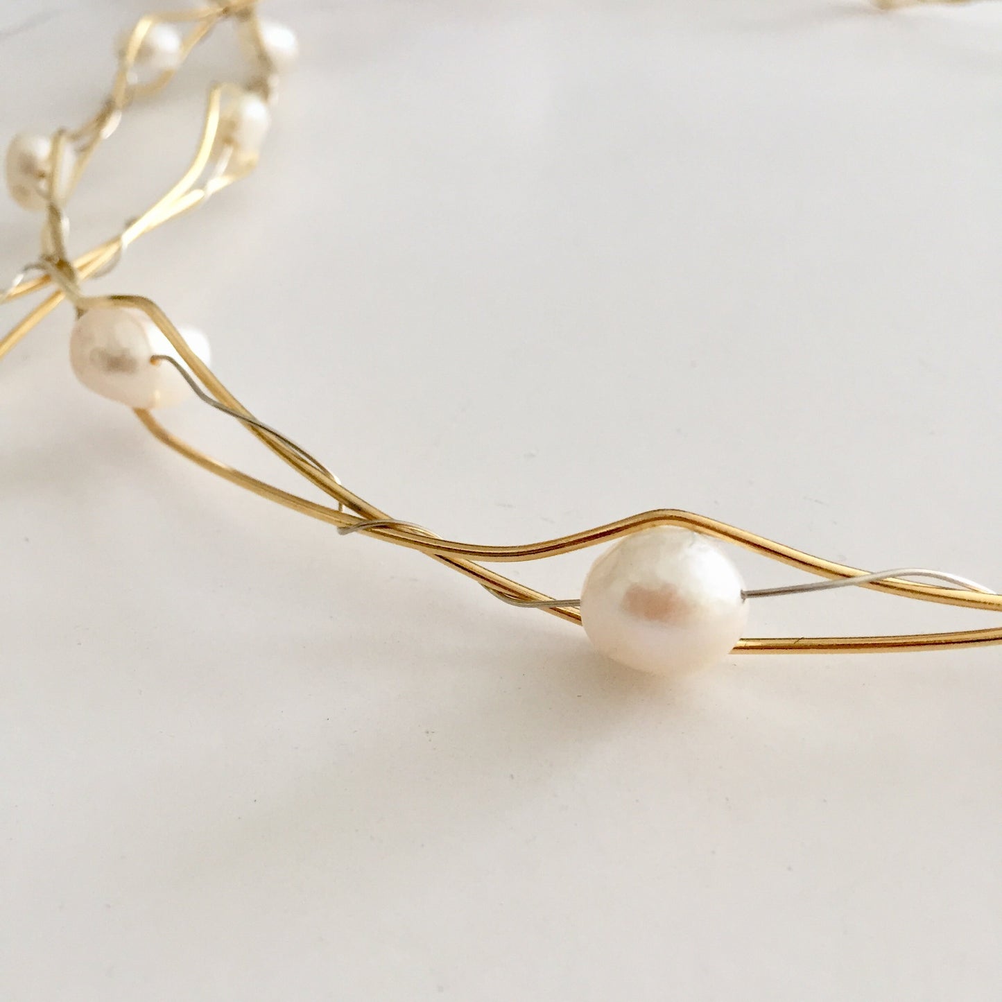 Wedding Crowns, fresh water pearls, raw bronze wires, set of two, bridal circlets, made to order, stefana,summer wedding