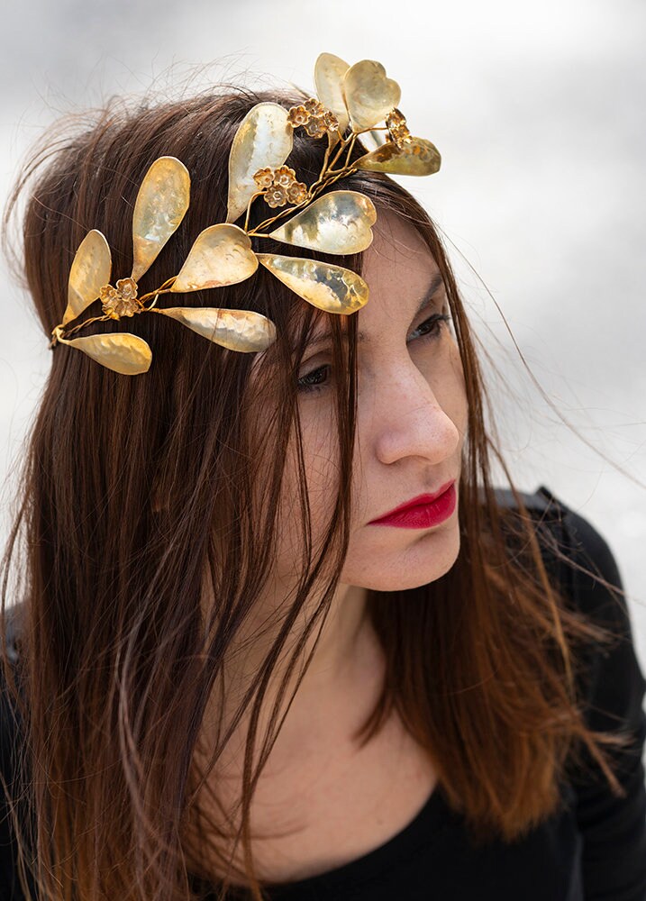 Gold Hair vine,gold leaf headband,gold boho hair halo,golden flower crown,boho bridal halo,gold crown, handmade made to order