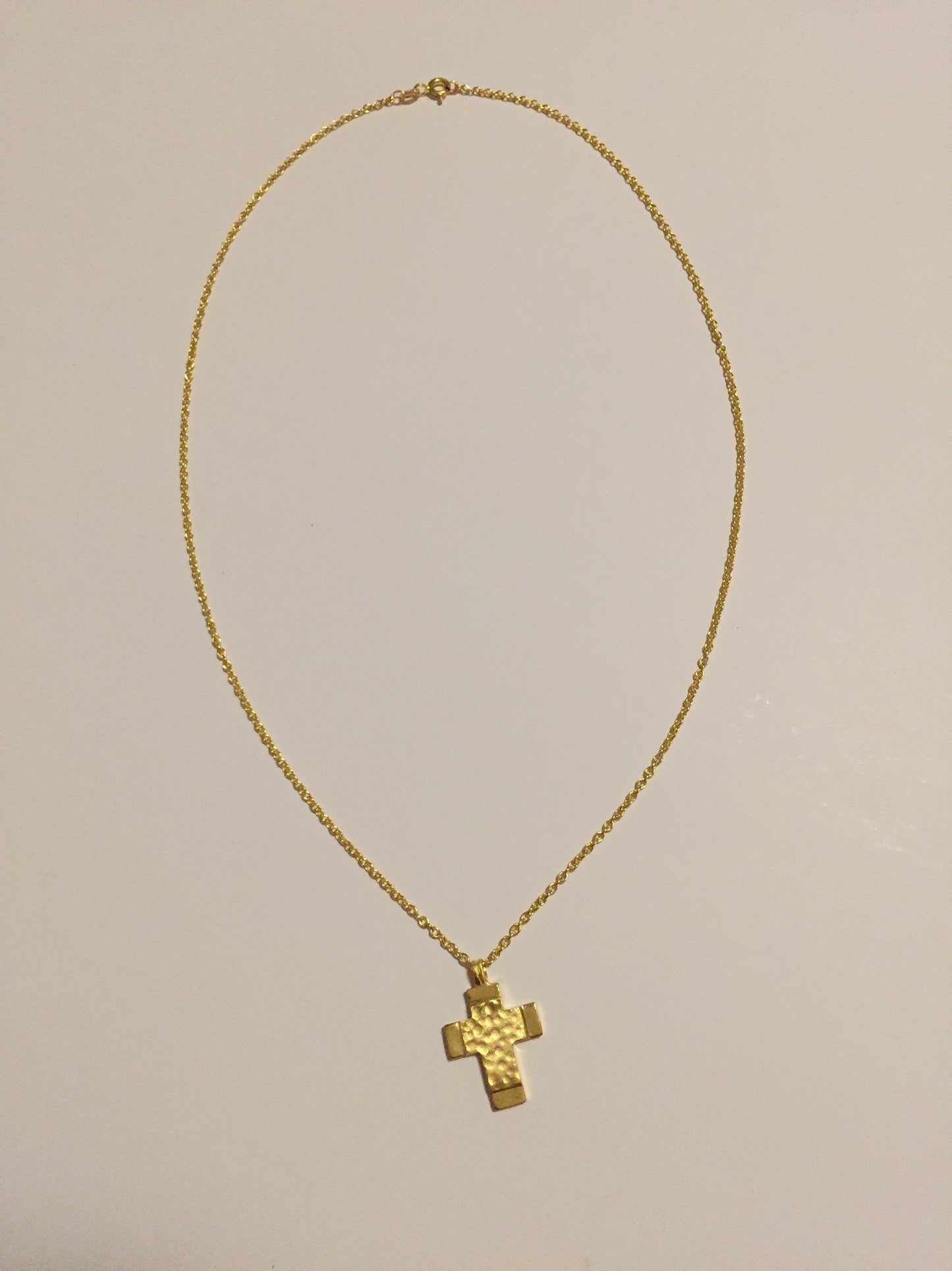 Handmade gold cross, 14 karats, signed at the back side, with gold 14 karat chain, made to order