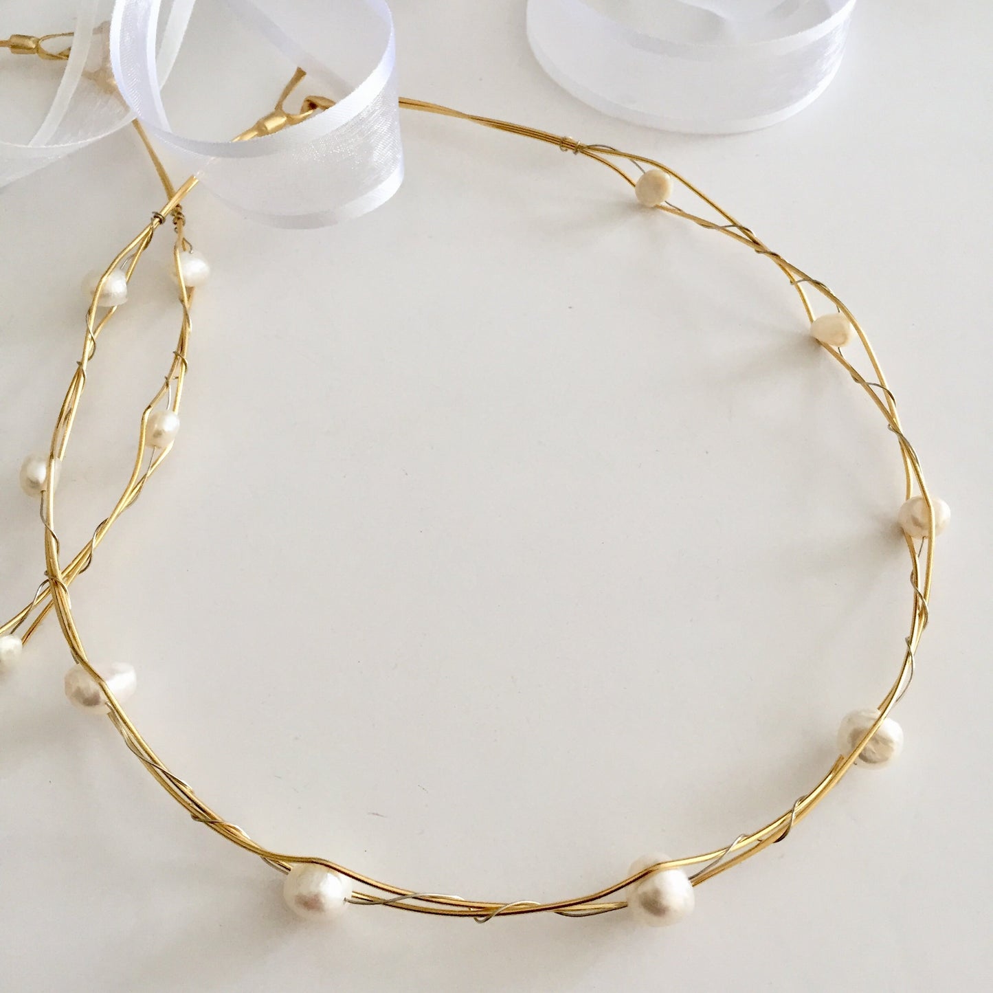 Wedding Crowns, fresh water pearls, raw bronze wires, set of two, bridal circlets, made to order, stefana,summer wedding