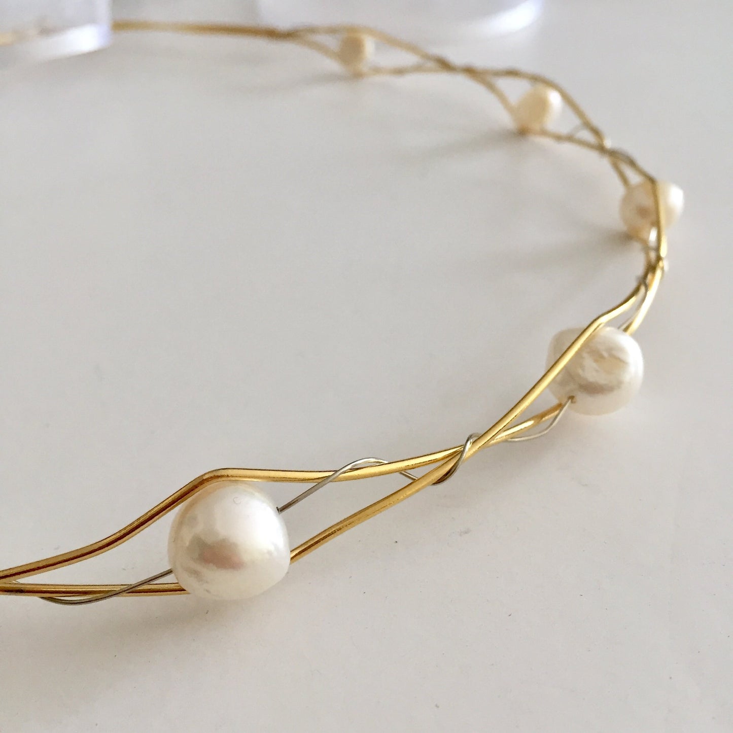 Wedding Crowns, fresh water pearls, raw bronze wires, set of two, bridal circlets, made to order, stefana,summer wedding