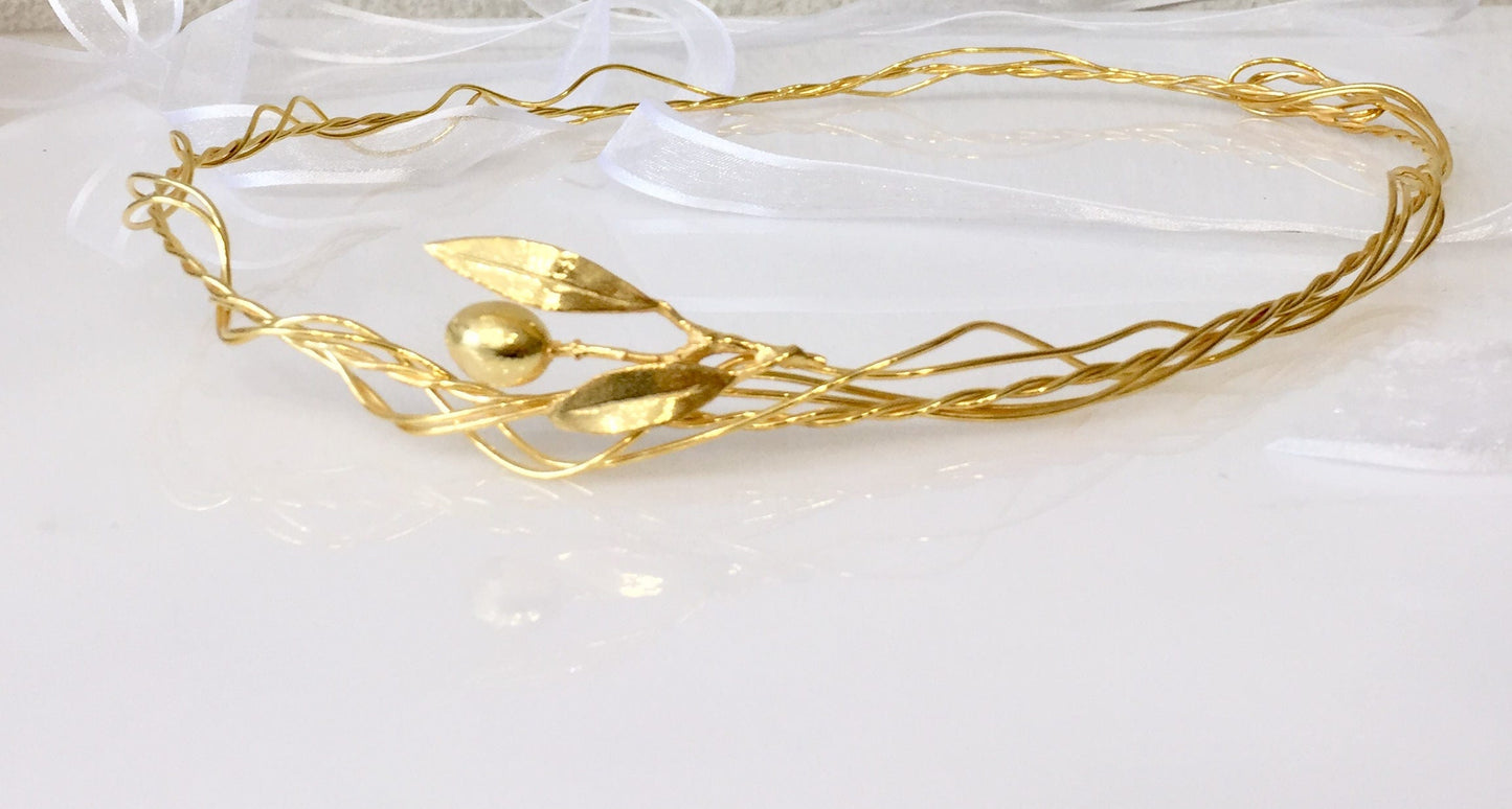 STEFANA,Olive twig wedding crowns, gold plated, Greek wedding stefana,made to order