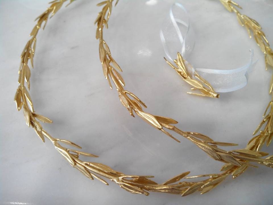 Greek Goddess Wedding Headbands,Grecian Leaf Headpiece in Raw Brass.Greek Orthodox Wedding Headpiece,Wedding Crowns.Greek Tiaras.(Set of 2)