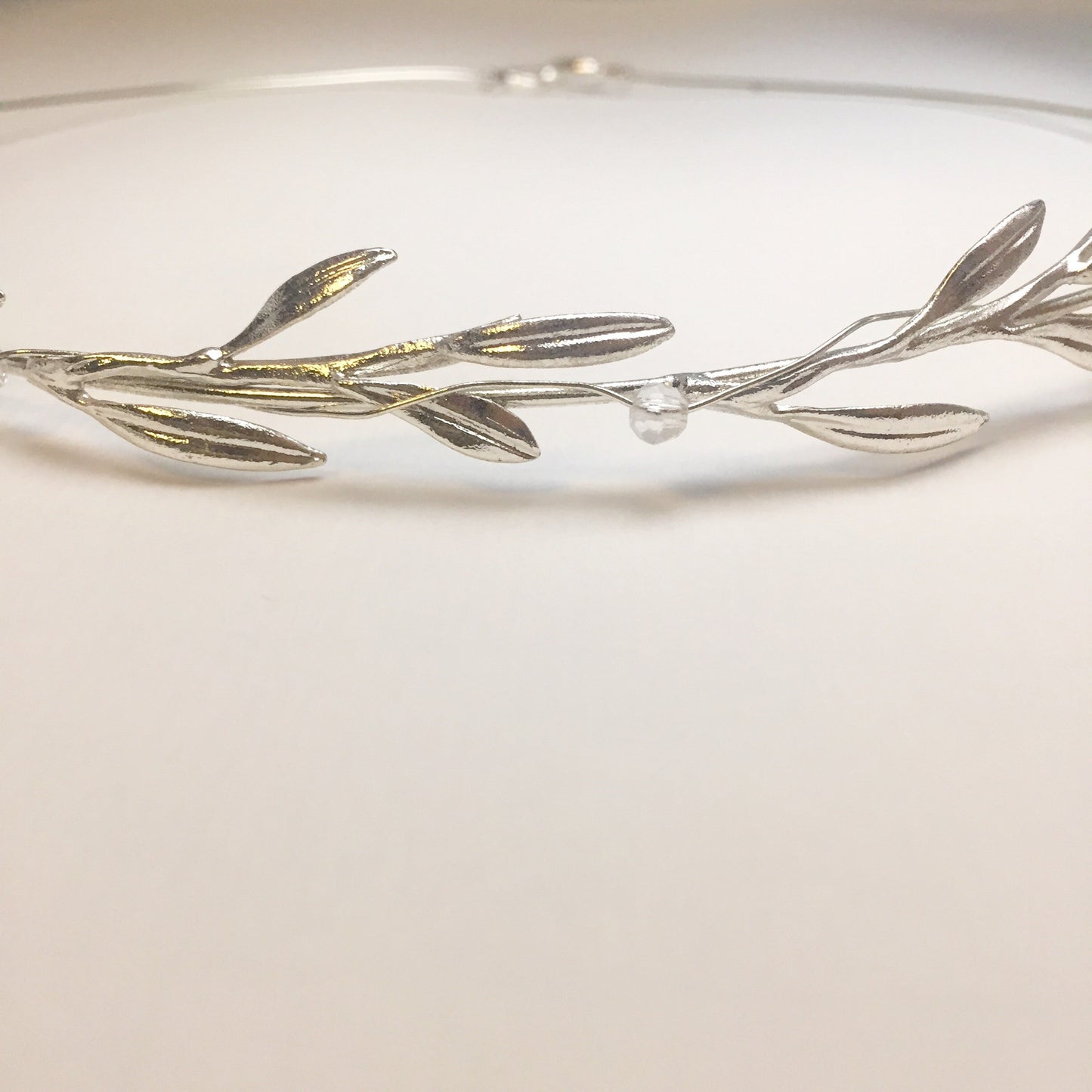 silver leaf wedding crown, One Wedding Crown.Ceremony Crown, Bridal Crown.Wedding Headband.silver plated decorated with transparent beads