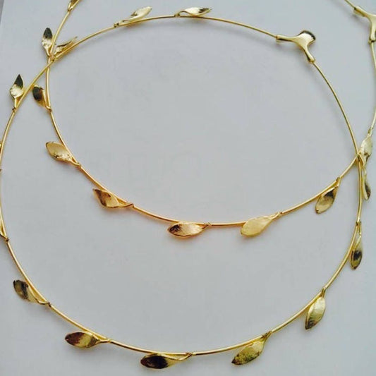 Grecian headband,greek goddess,grecian crown, gold plated bronze, greek stefana,wedding crown,laurel wreath hair, handmade to order,set of 2