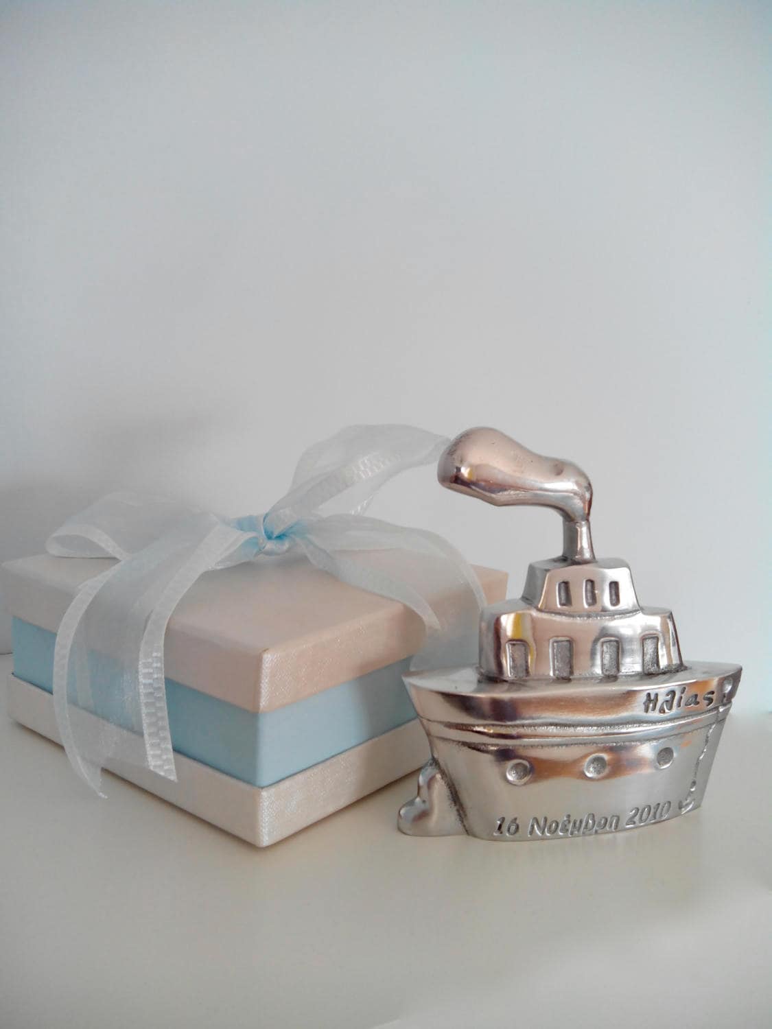 orthodox baptism bombonieres,baptism favors,wedding favors,koufeta,christening favors,handmade boat in aluminum,Greek bomboniera, 10 items