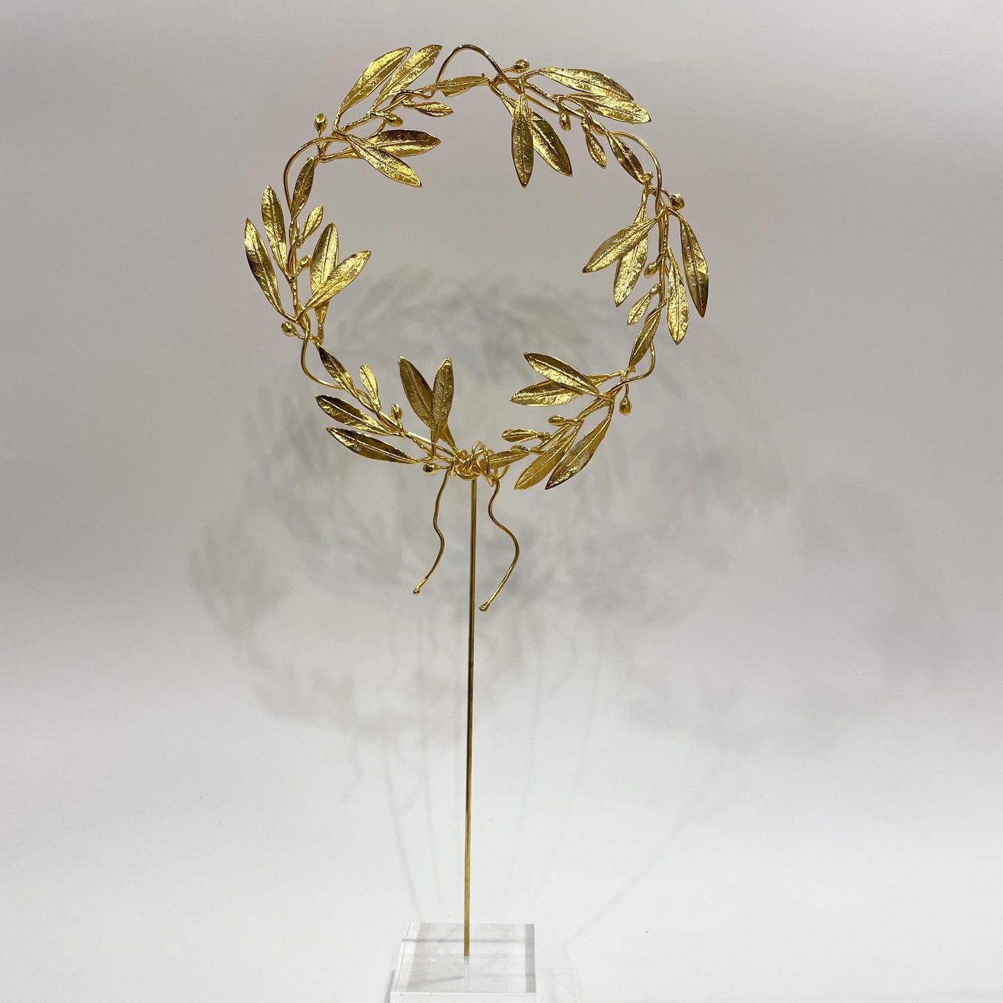 Wedding gift, anniversary gift, gift for the couple, olive twigs wreath, goldplated, table decor on Perspex stand