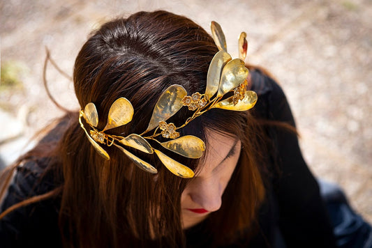 Gold Hair vine,gold leaf headband,gold boho hair halo,golden flower crown,boho bridal halo,gold crown, handmade made to order