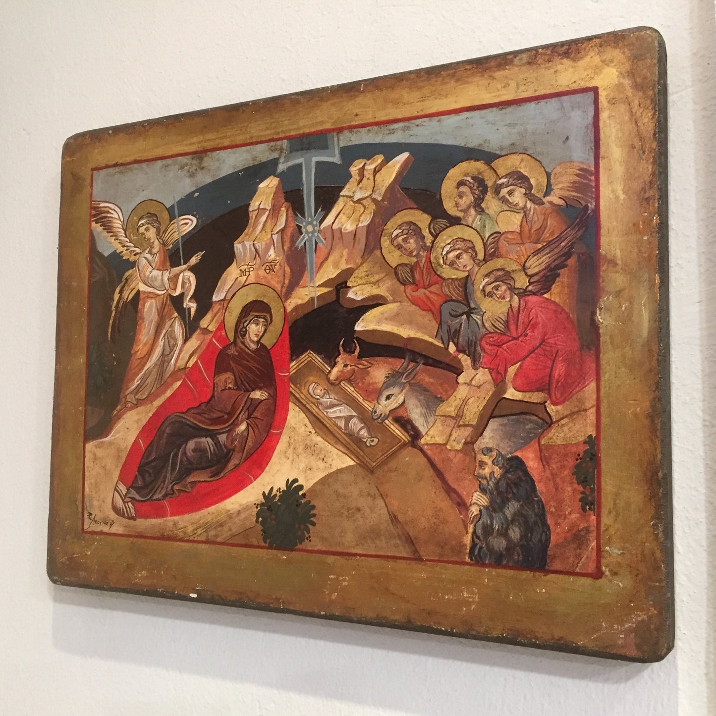 Religious icons,byzantine icons,orthodox,nativity icon,greek handpainted icon,vintage religious icon, the birth of Jesus,the birth of Christ
