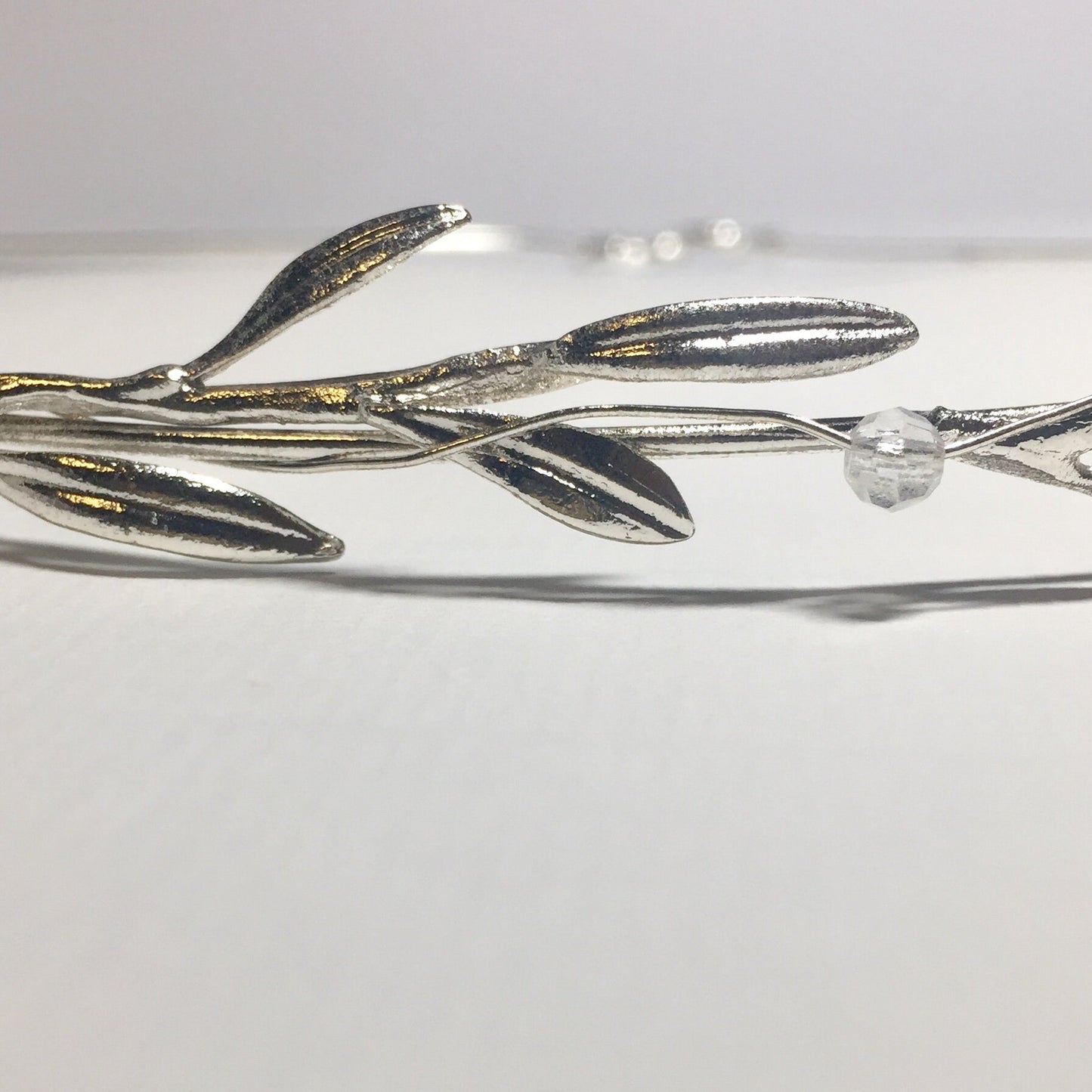 silver leaf wedding crown, One Wedding Crown.Ceremony Crown, Bridal Crown.Wedding Headband.silver plated decorated with transparent beads