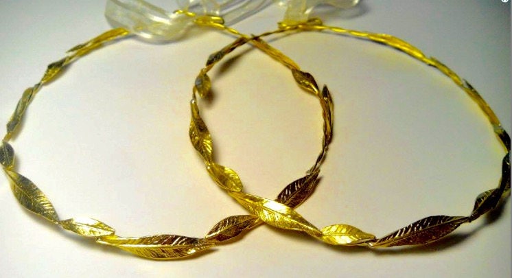 GOLD WEDDING CROWNS Woodland Queen Wedding Headpiece Leaves,Wedding Hair,Metal Wedding Hair Accessory,Gold Bridal Tiara, Raw Brass, Set of 2