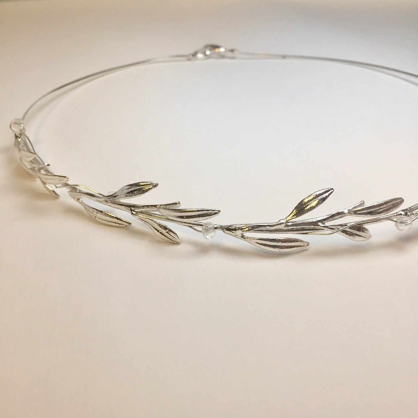 silver leaf wedding crown, One Wedding Crown.Ceremony Crown, Bridal Crown.Wedding Headband.silver plated decorated with transparent beads