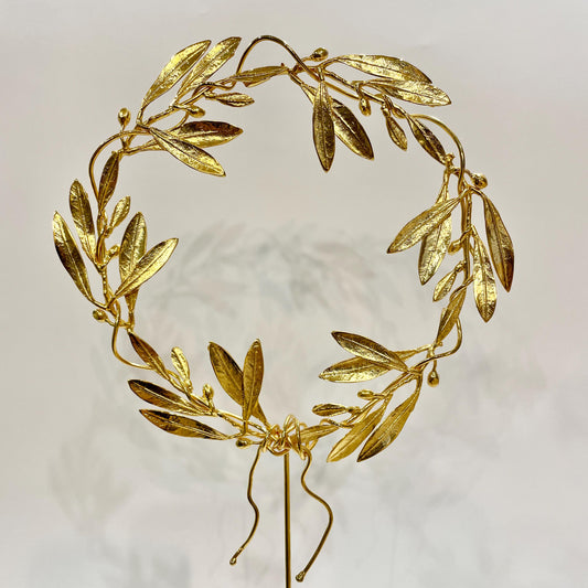 Wedding gift, anniversary gift, gift for the couple, olive twigs wreath, goldplated, table decor on Perspex stand