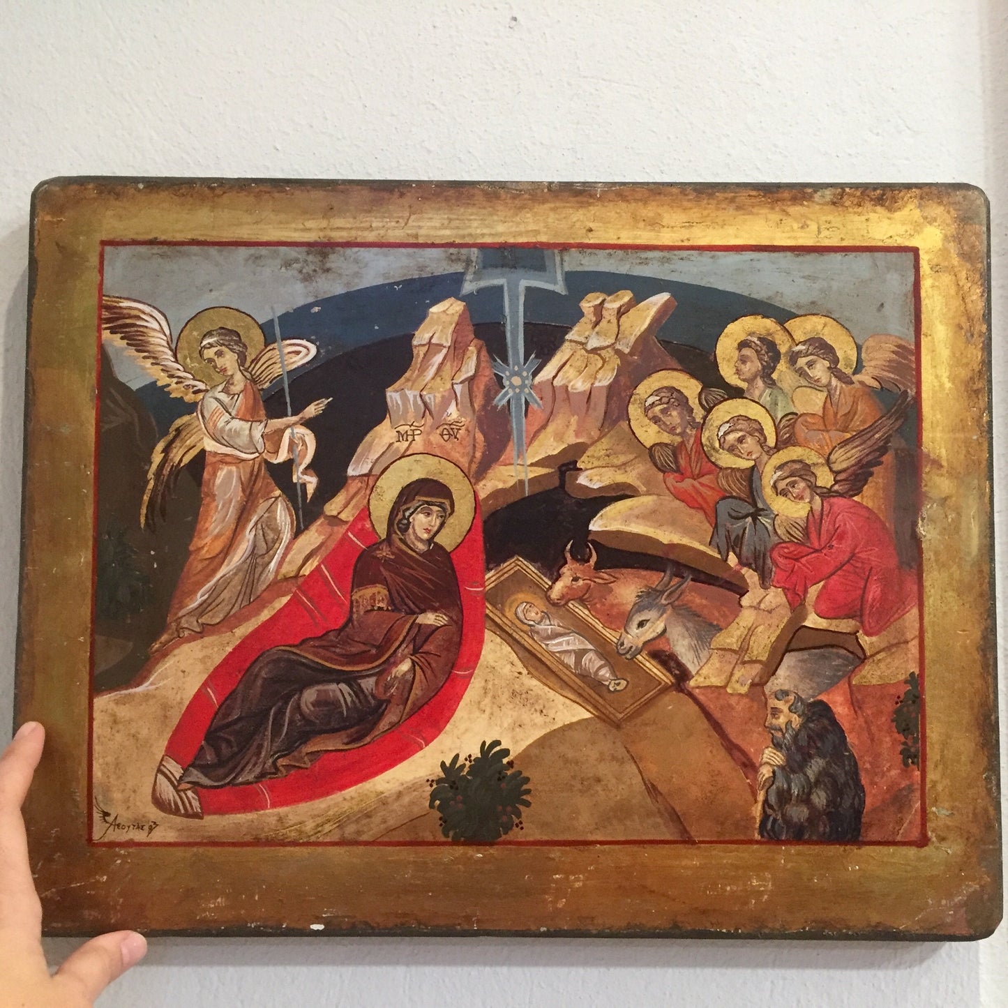 Religious icons,byzantine icons,orthodox,nativity icon,greek handpainted icon,vintage religious icon, the birth of Jesus,the birth of Christ
