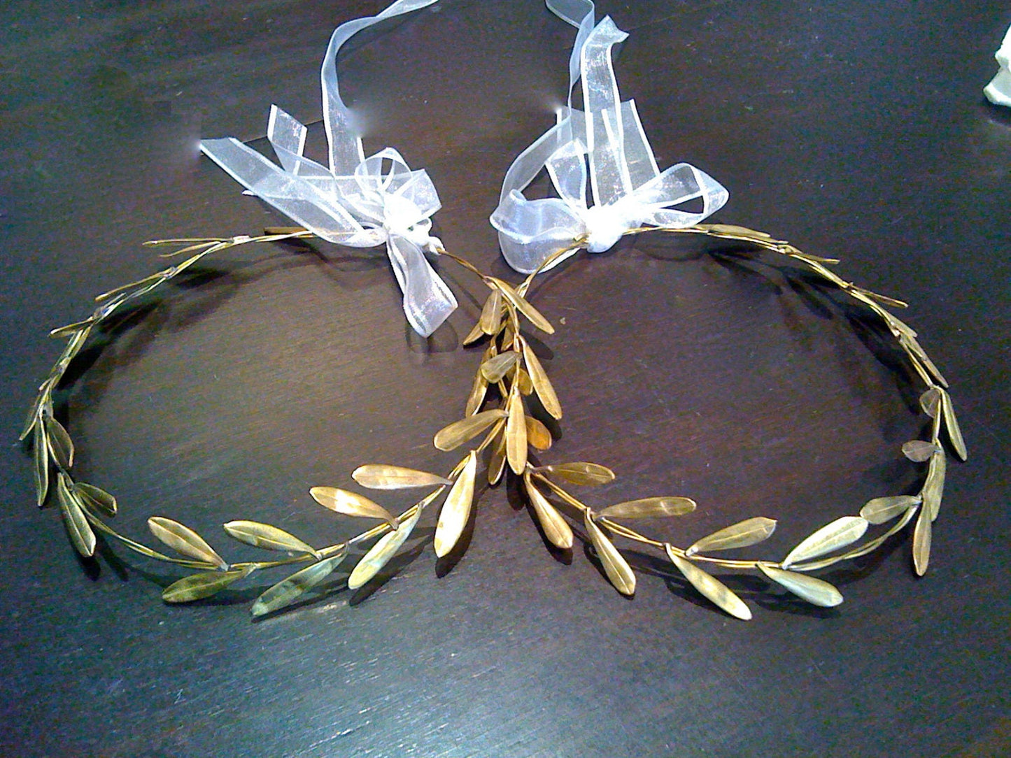 STEFANA. Greek Orthodox Wedding Headpiece,Greek Crowns,Grecian Style Olive Leafs. Orthodox Wedding.Headpiece in Raw Brass (Set of 2)