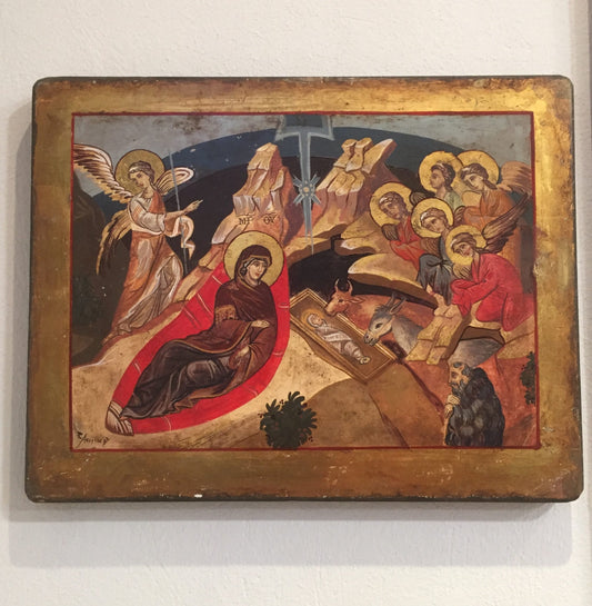 Religious icons,byzantine icons,orthodox,nativity icon,greek handpainted icon,vintage religious icon, the birth of Jesus,the birth of Christ