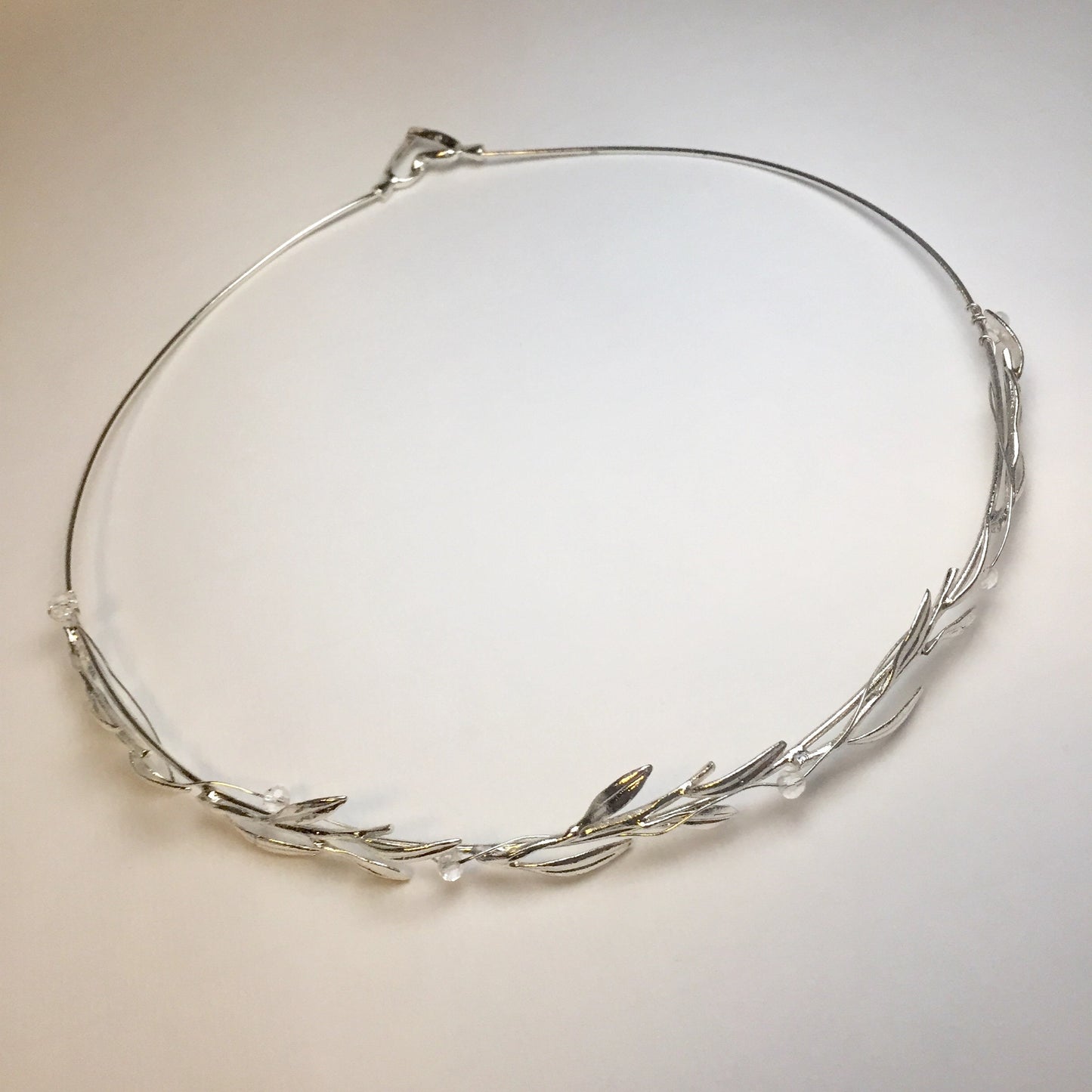 silver leaf wedding crown, One Wedding Crown.Ceremony Crown, Bridal Crown.Wedding Headband.silver plated decorated with transparent beads