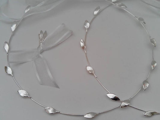 Silver plated STEFANA with matching groom's boutonniere, wedding wreaths, headpieces, headbands, set of two with one matching boutonniere