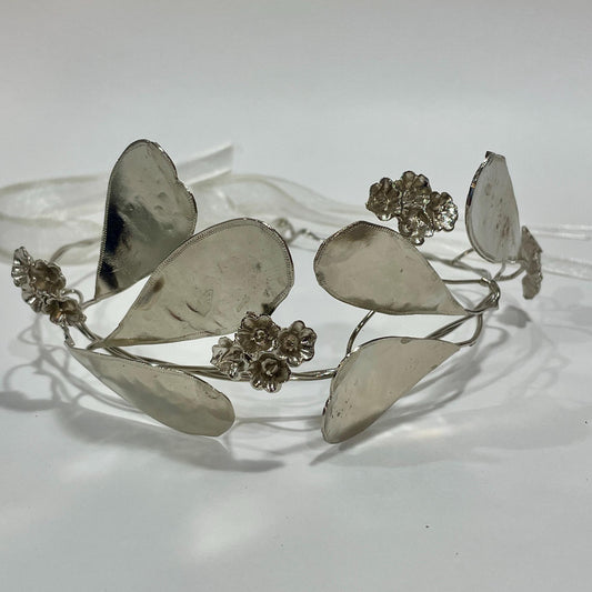 Wedding headband, silver plated, woodland leaves, summer wedding, spring wedding