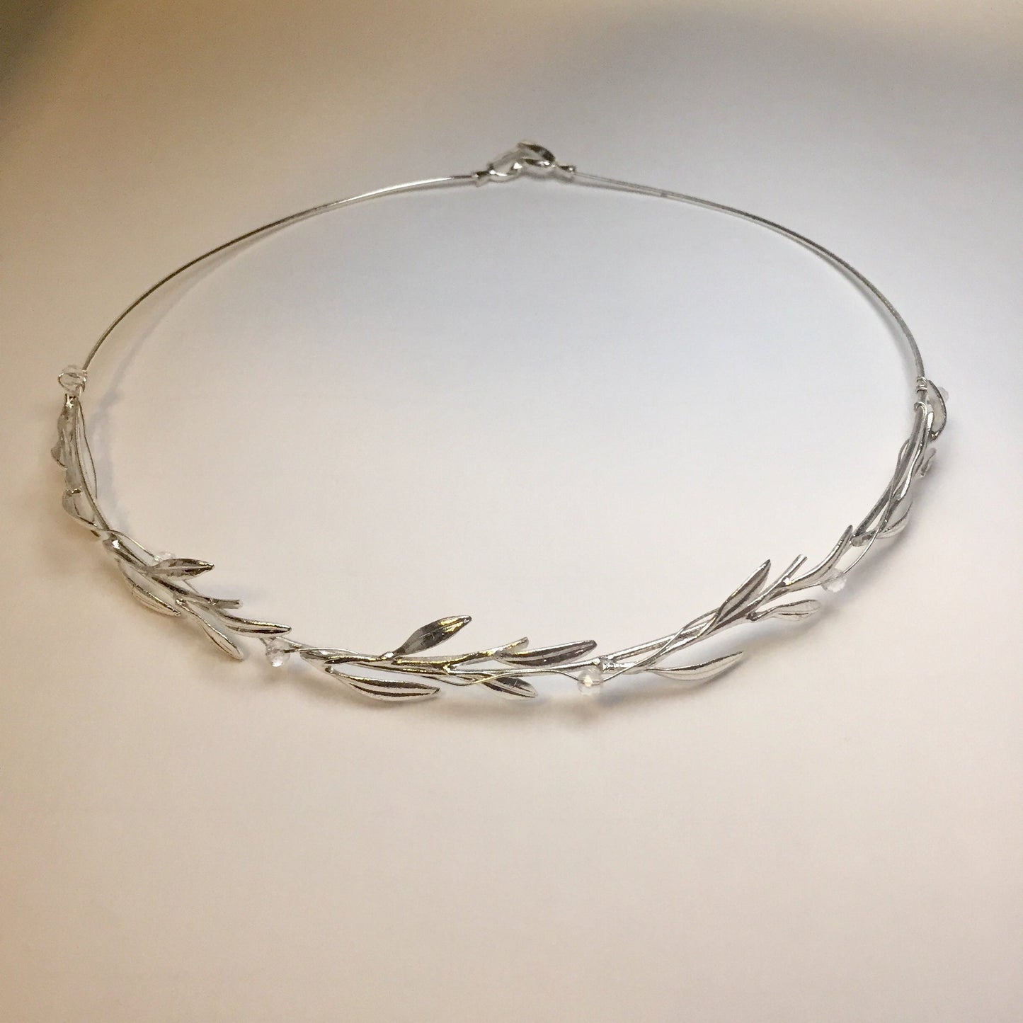 silver leaf wedding crown, One Wedding Crown.Ceremony Crown, Bridal Crown.Wedding Headband.silver plated decorated with transparent beads