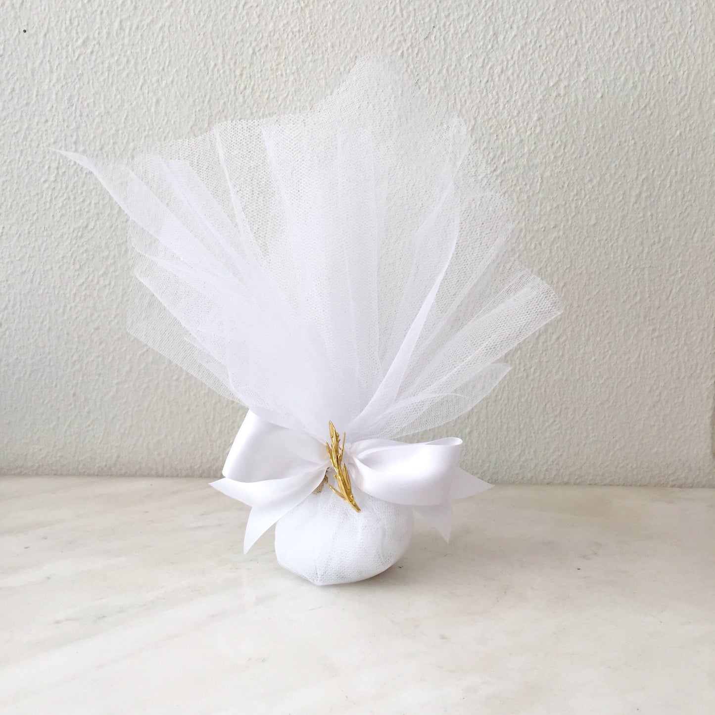 Wedding favor, olive branch, Greek island wedding,raw bronze branch,tulles, satin ribbon,sugared almonds inside, 20 wedding favors