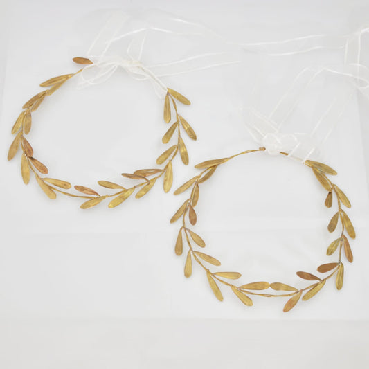 STEFANA. Greek Orthodox Wedding Headpiece,Greek Crowns,Grecian Style Olive Leafs. Orthodox Wedding.Headpiece in Raw Brass (Set of 2)