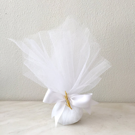 Wedding favor, olive branch, Greek island wedding,raw bronze branch,tulles, satin ribbon,sugared almonds inside, 20 wedding favors