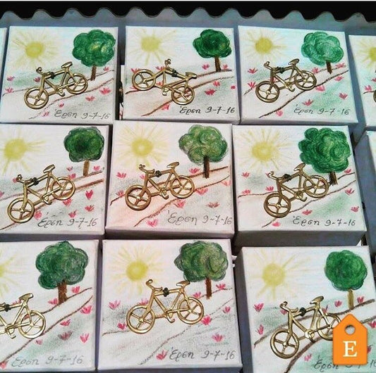 bomboniere, handmade baptism favors, handmade, each favor is handpainted, raw bronze bike on lid, made to order, 20 baptism favors