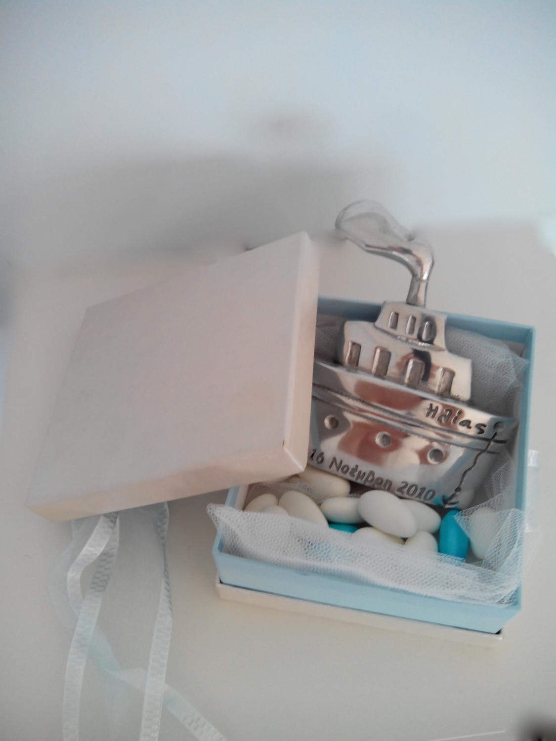 orthodox baptism bombonieres,baptism favors,wedding favors,koufeta,christening favors,handmade boat in aluminum,Greek bomboniera, 10 items