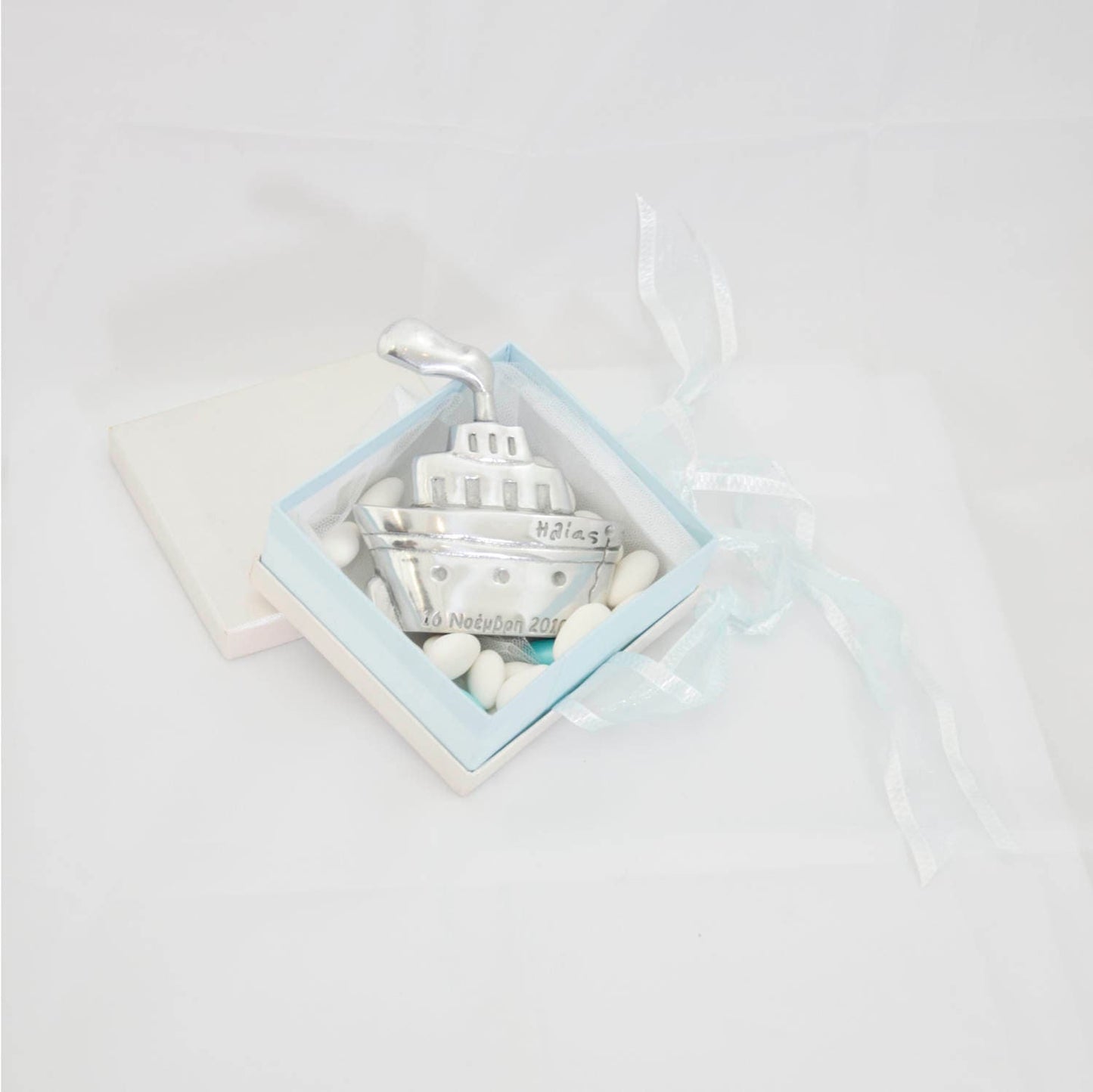 orthodox baptism bombonieres,baptism favors,wedding favors,koufeta,christening favors,handmade boat in aluminum,Greek bomboniera, 10 items
