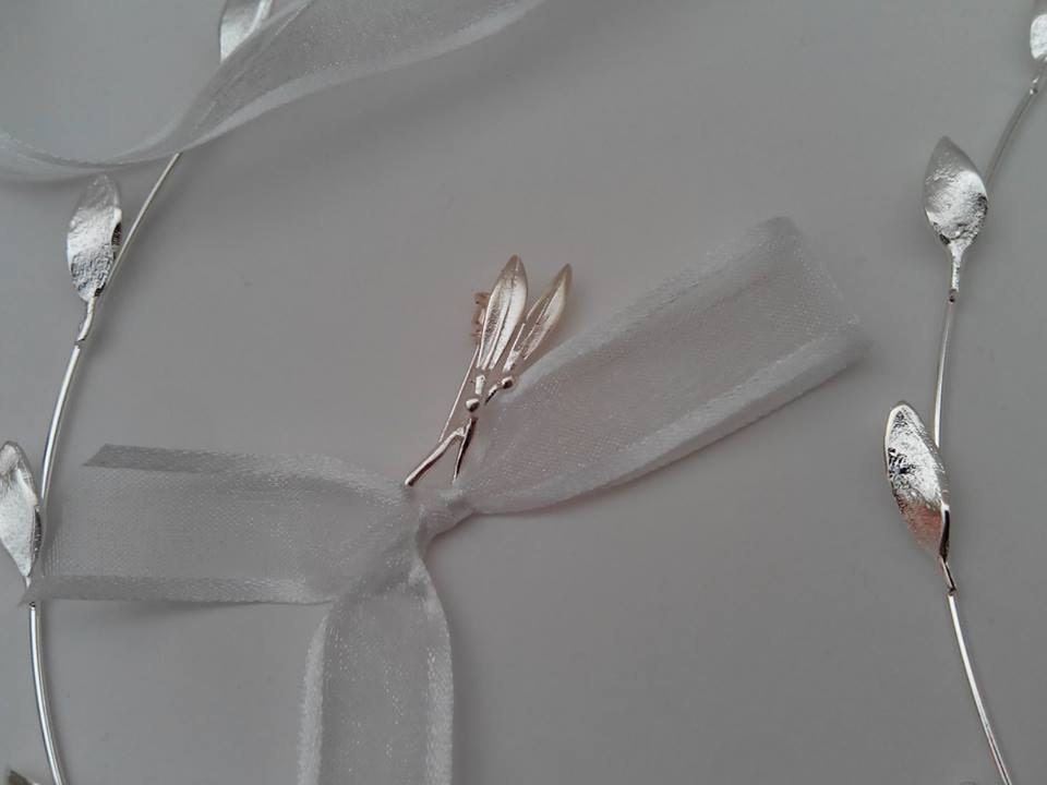 Silver plated STEFANA with matching groom's boutonniere, wedding wreaths, headpieces, headbands, set of two with one matching boutonniere