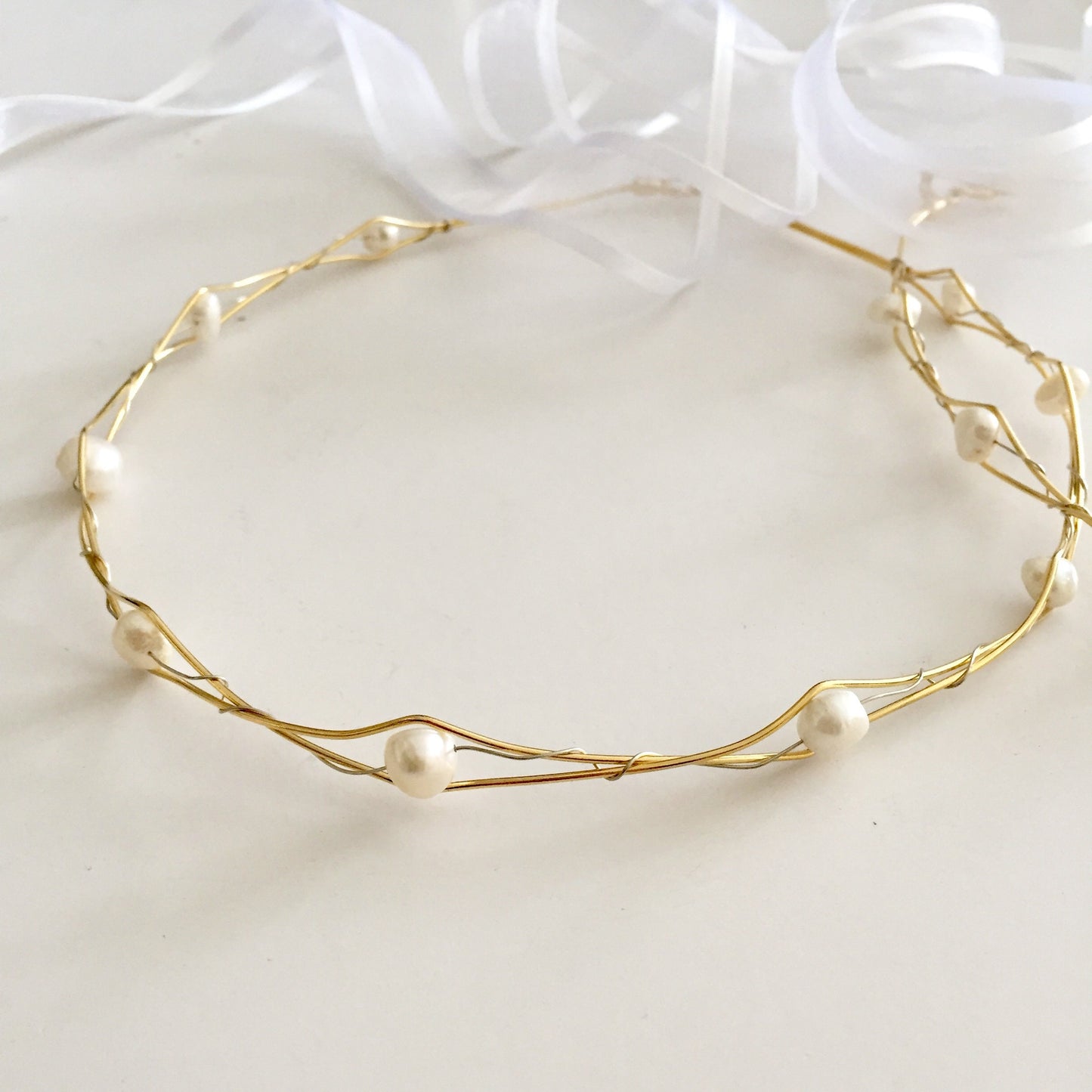 Wedding Crowns, fresh water pearls, raw bronze wires, set of two, bridal circlets, made to order, stefana,summer wedding