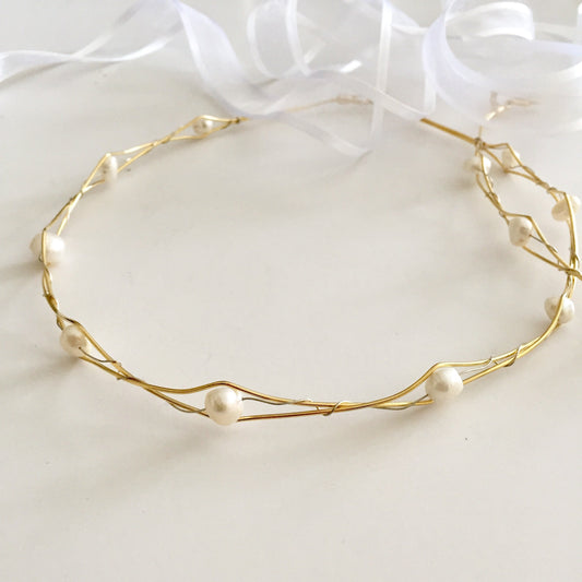 Wedding Crowns, fresh water pearls, raw bronze wires, set of two, bridal circlets, made to order, stefana,summer wedding