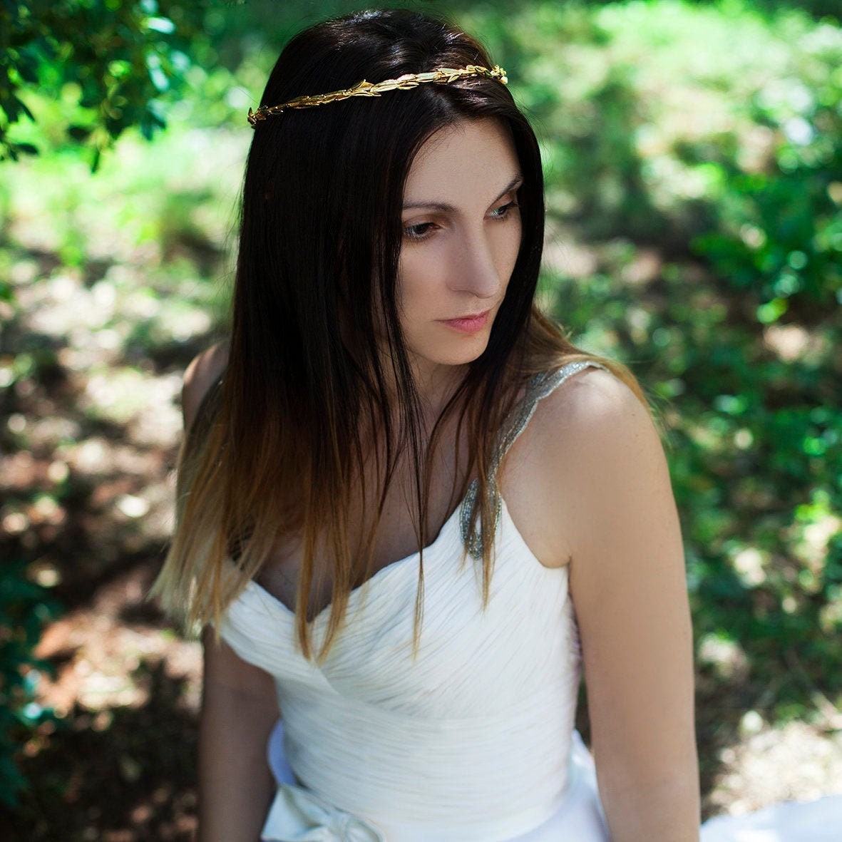 Greek Goddess Wedding Headbands,Grecian Leaf Headpiece in Raw Brass.Greek Orthodox Wedding Headpiece,Wedding Crowns.Greek Tiaras.(Set of 2)