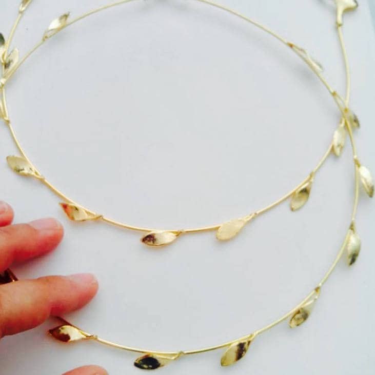 Grecian headband,greek goddess,grecian crown, gold plated bronze, greek stefana,wedding crown,laurel wreath hair, handmade to order,set of 2