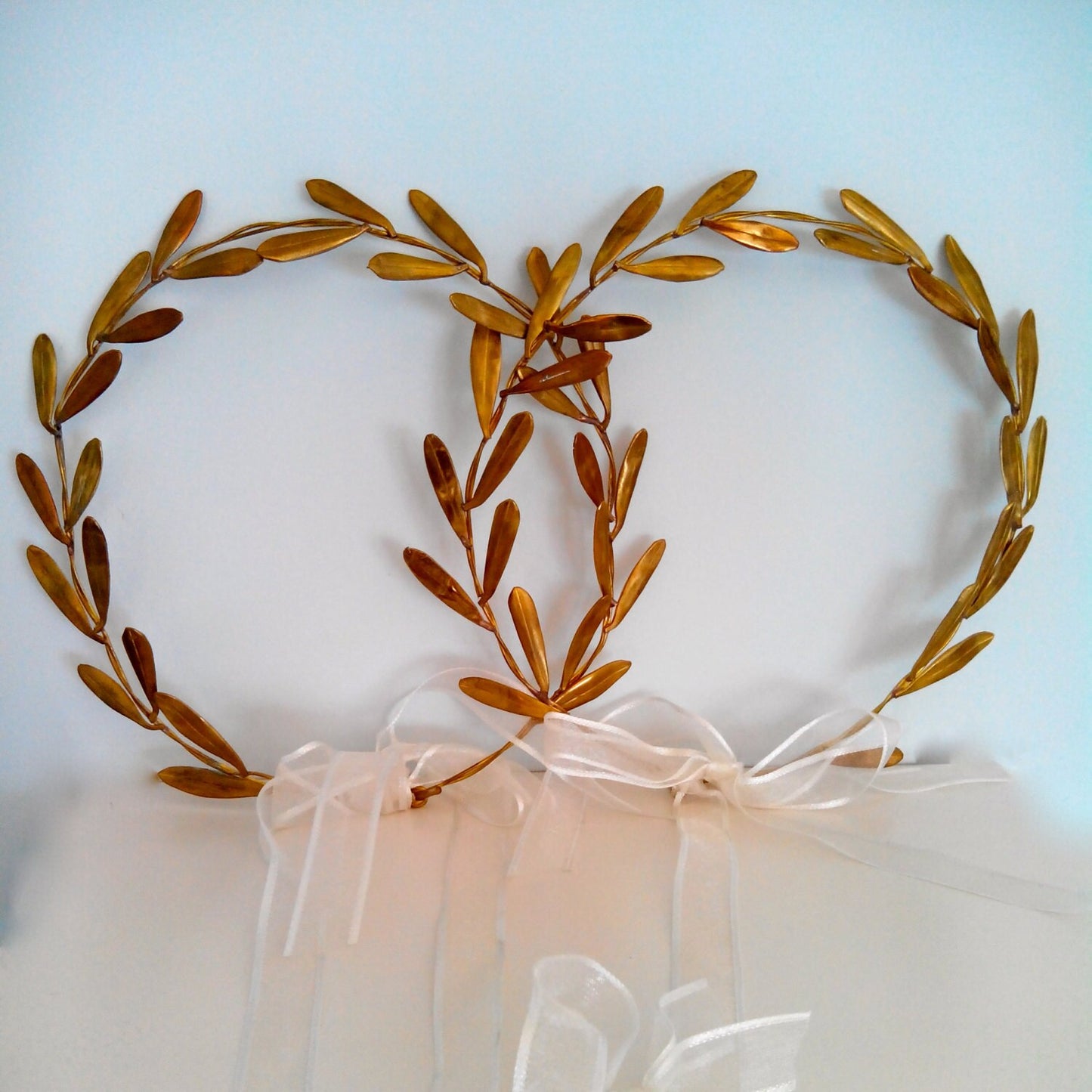 STEFANA. Greek Orthodox Wedding Headpiece,Greek Crowns,Grecian Style Olive Leafs. Orthodox Wedding.Headpiece in Raw Brass (Set of 2)
