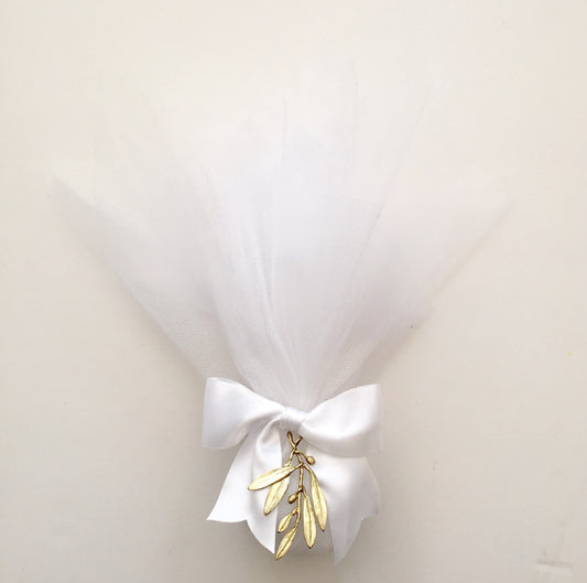10 Elegant wedding favors ,guest gift,wedding guest gift,Greek wedding, signed bronze olive twig favor, made to order, tulle, satin ribbon