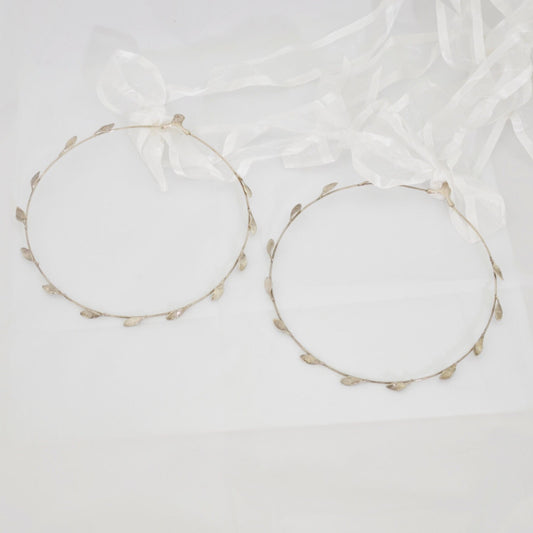 STEFANA Greek Orthodox Wedding Headpiece,Greek Crowns,Ancient Greek Style Olive Leafs. Orthodox Wedding. Headpiece in Silver (Set of 2)