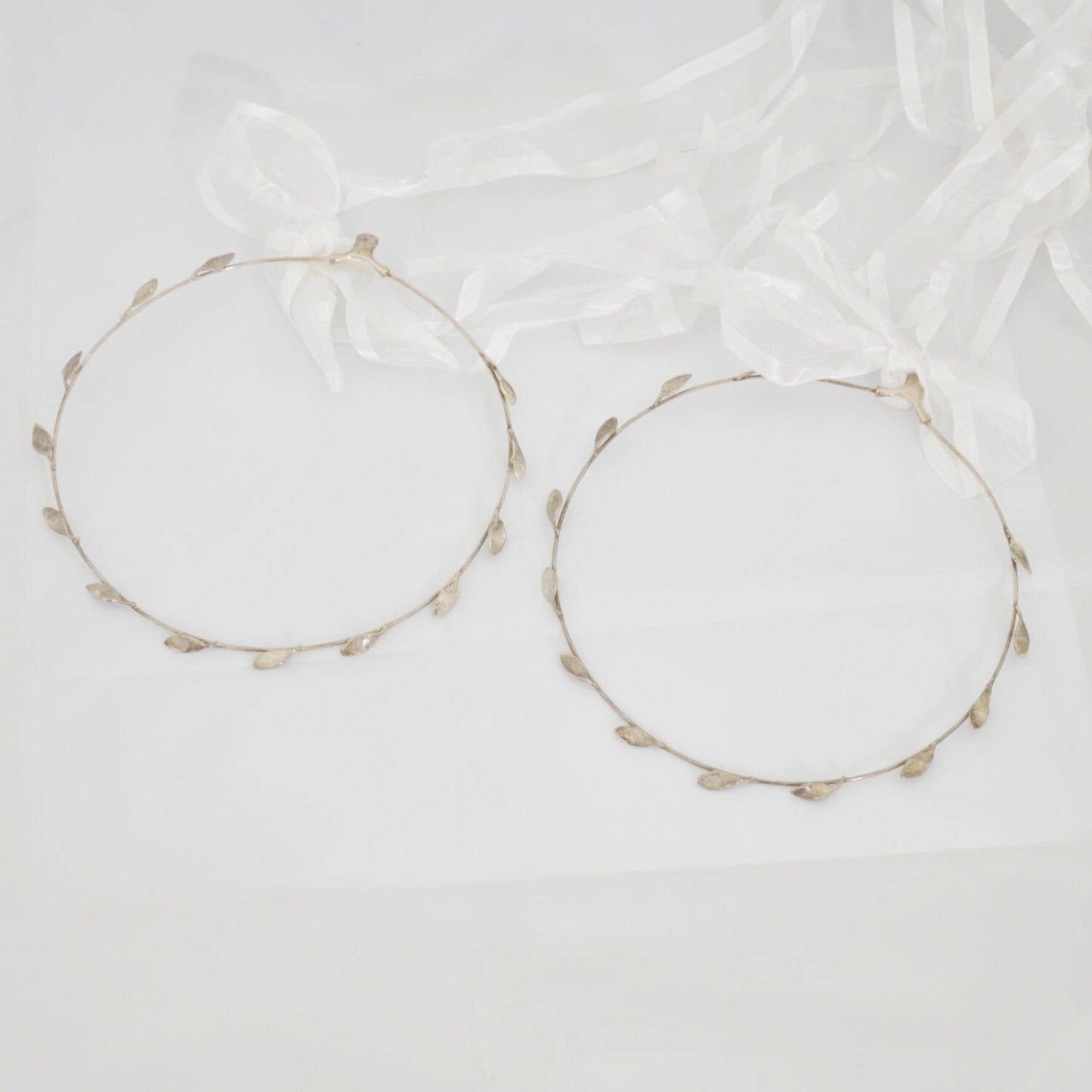 STEFANA Greek Orthodox Wedding Headpiece,Greek Crowns,Ancient Greek Style Olive Leafs. Orthodox Wedding. Headpiece in Silver (Set of 2)